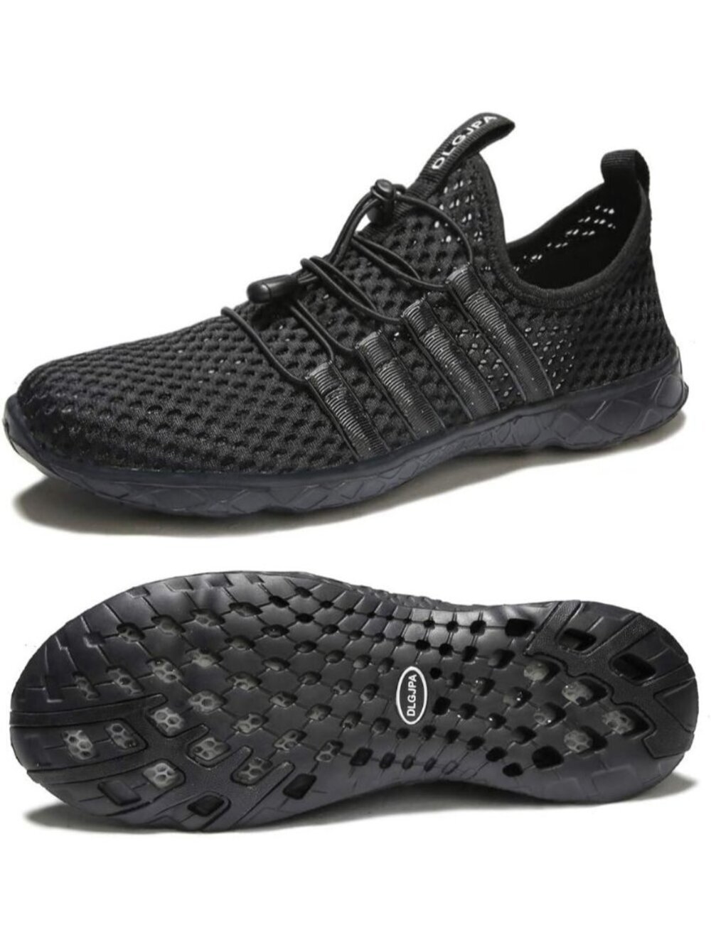 Men's All Black Quick Drying Aqua Water Lace-Up Athletic Woven Walking Sneaker